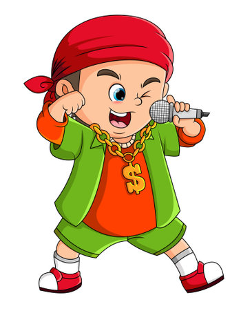 The rich boy is singing loudly while wearing dollar necklace of illustrationのイラスト素材