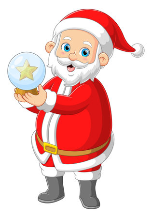 Happy santa claus playing snow glass ball of illustrationのイラスト素材