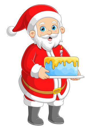 Santa claus carrying birthday cake of illustrationのイラスト素材