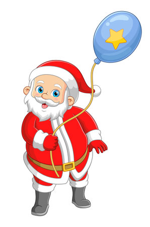 Santa claus holding blue balloon of illustrationのイラスト素材