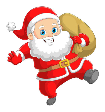 The cute Santa claus is dancing and excited for sending the christmas gift of illustrationのイラスト素材