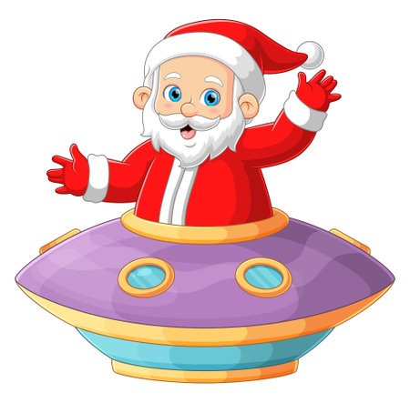 Santa claus with alien flying saucer of illustrationのイラスト素材