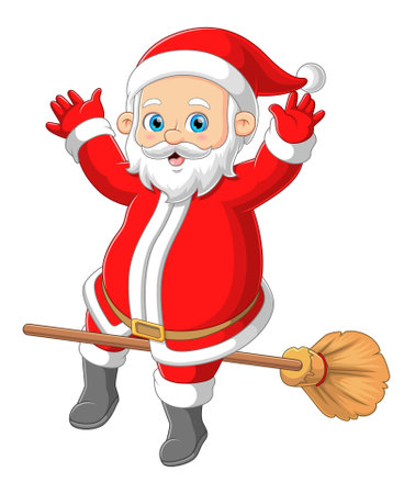 Santa claus flying on magic broom of illustrationのイラスト素材