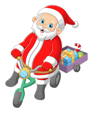Santa claus riding bicycle and delivery christmas gift of illustrationのイラスト素材