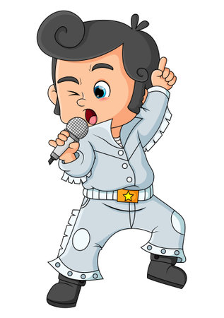 The boy is singing very good with a elvis costume that he wears of illustrationのイラスト素材