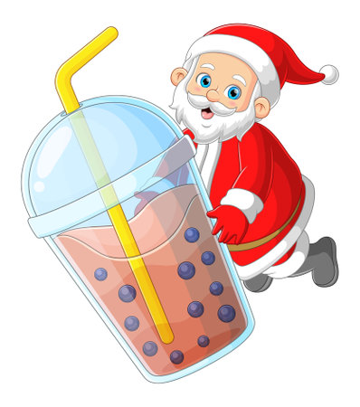 Santa claus with big bubble tea drink of illustrationのイラスト素材