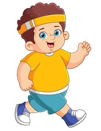 A fat boy running so fast of illustrationのイラスト素材