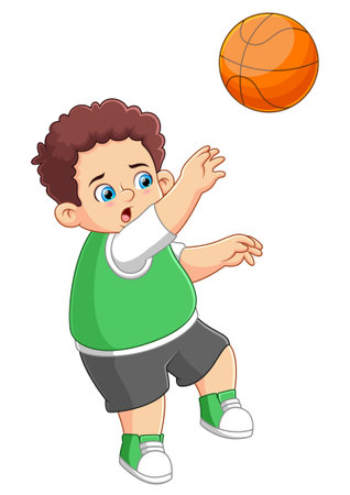 Fat boy playing basketball of illustrationのイラスト素材