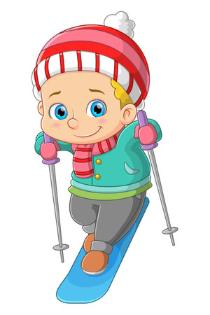 A boy skiing in winter of illustrationのイラスト素材