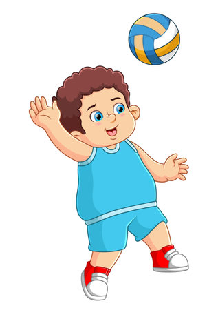 Happy cute kid boy play volleyball of illustrationのイラスト素材