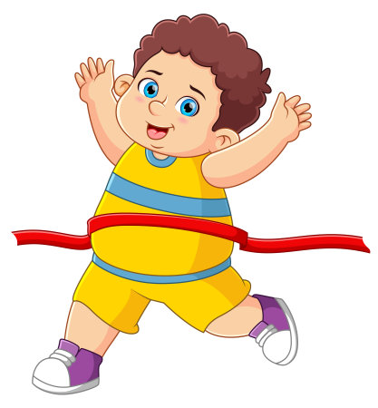 Happy kid boy go finish line win first in action of illustrationのイラスト素材