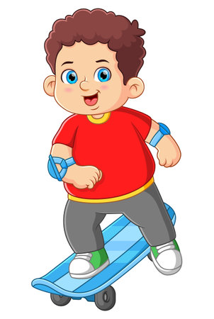 A fat boy playing with his skateboard of illustrationのイラスト素材
