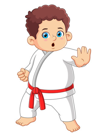 A cute fat boy karate pose of illustrationのイラスト素材
