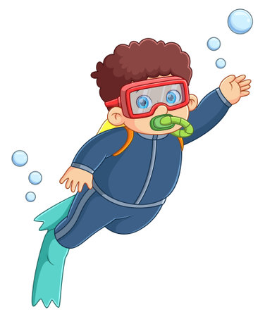 Young diver swims under water of illustrationのイラスト素材