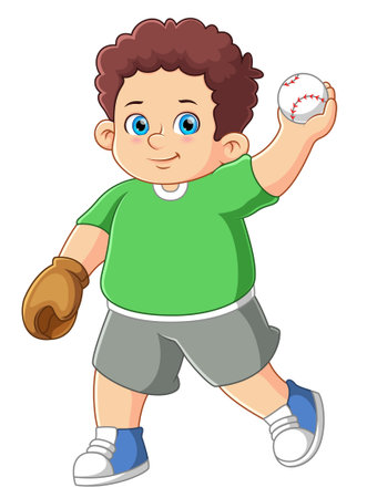 A cute fat boy playing baseball of illustrationのイラスト素材
