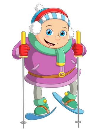 A boy playing skiing in winter season of illustrationのイラスト素材