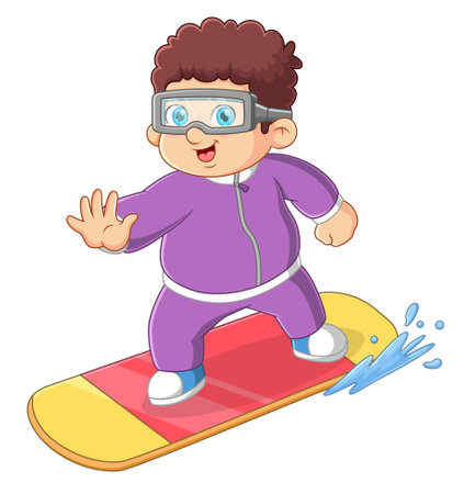 Happy young boy playing surfing of illustrationのイラスト素材
