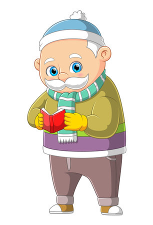 A old man reading book in winter season of illustrationのイラスト素材