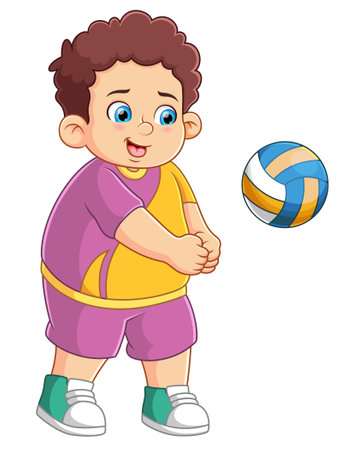 Happy cute kid boy play volleyball of illustrationのイラスト素材