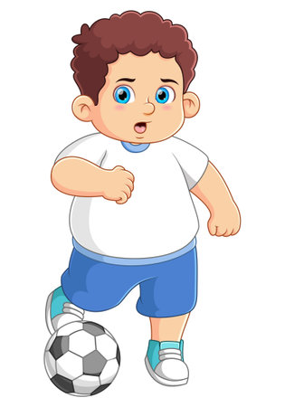 Football player runs with the ball of illustrationのイラスト素材
