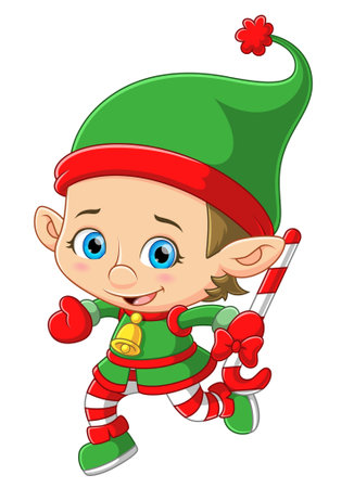 Little elf holding candy cane of illustrationのイラスト素材