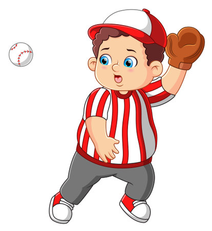A Boy Dressed in Baseball Gear Catching a Ball of illustrationのイラスト素材