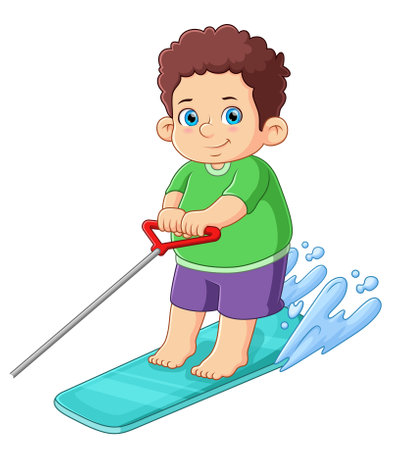 A cute boy riding water ski of illustrationのイラスト素材