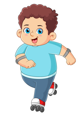 A fat boy is riding on rollers of illustrationのイラスト素材