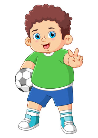 A Young boy with soccer ball of illustrationのイラスト素材