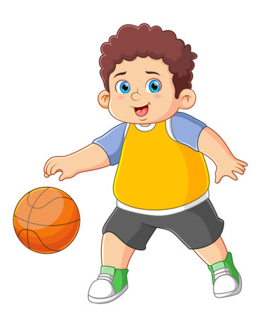 A kid playing with a basketball of illustrationのイラスト素材