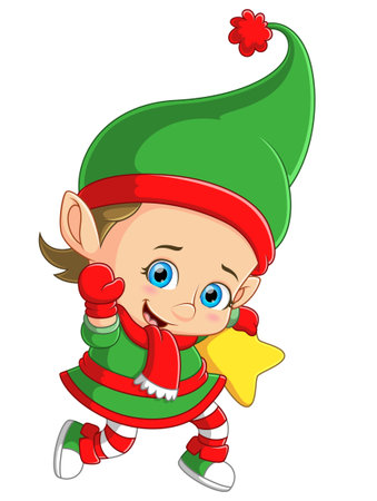 A cute elf holding star of illustrationのイラスト素材