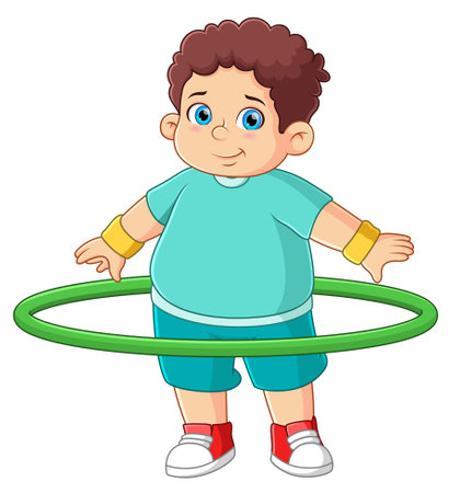 A fat boy playing hula hoop rings of illustrationのイラスト素材
