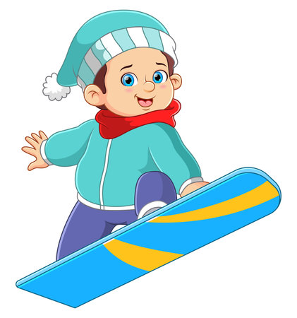 A big boy playing snowboard in action of illustrationのイラスト素材