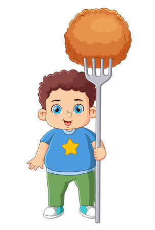 Cute boy holding a rice ball of illustrationのイラスト素材