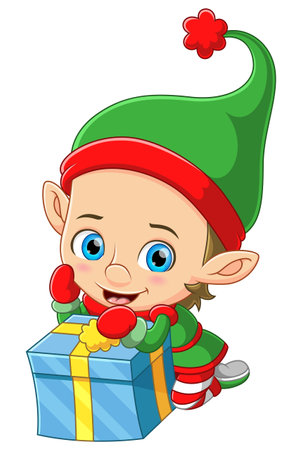 Little elf with gift present of illustrationのイラスト素材