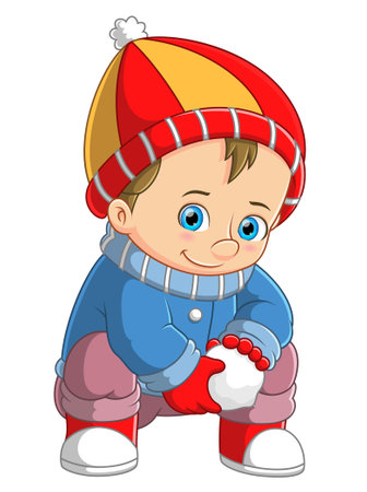 Little boy playing in winter with snow of illustrationのイラスト素材