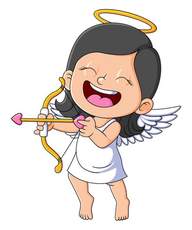 The angel girl is laughing and holding the love bow of illustrationのイラスト素材