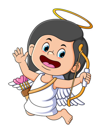 The angel girl is flying and holing the love bow of illustrationのイラスト素材