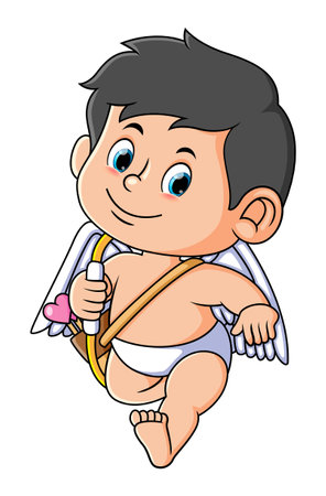The cupid boy is walking and bringing the arrow and bow of illustrationのイラスト素材