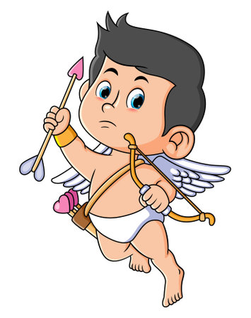 The cool cupid is posing in the sky while flying with love arrow of illustrationのイラスト素材