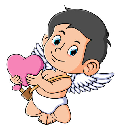 The love cupid is showing a big heart love on his hand of illustrationのイラスト素材