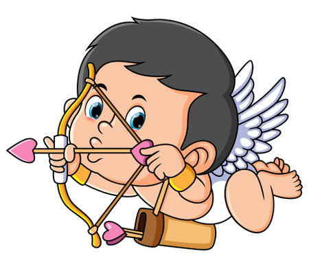 The cute cupid is going to shoot a love arrow to someone of illustrationのイラスト素材