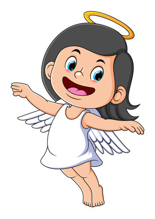 The little angel girl is flying and going to the heaven of illustrationのイラスト素材