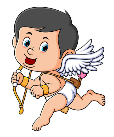 The happy cupid is running while carrying lots of love arrow of illustrationのイラスト素材