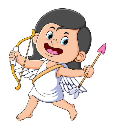 The little cupid girl is holding the bow and love arrow of illustrationのイラスト素材