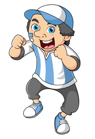 A football supporter giving support to his team of illustrationのイラスト素材