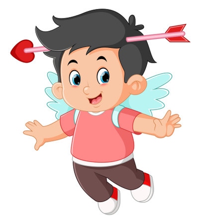 cute boys flying and wearing valentine costumes of illustrationのイラスト素材