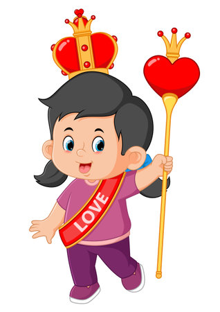 cute girls became a princess by carrying love sticks and wearing love crowns of illustrationのイラスト素材