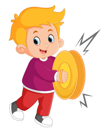 a boy is having fun playing cymbals of illustrationのイラスト素材