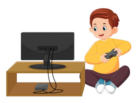 a father is enjoying a working holiday by playing video games of illustrationのイラスト素材